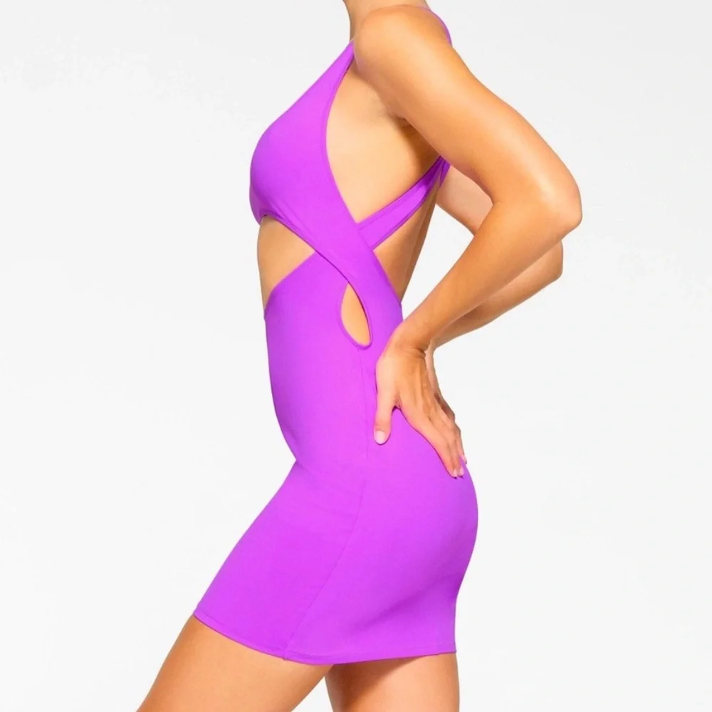 SKIMS Recycled Swim Cutout Tank Dress in Violet NWT